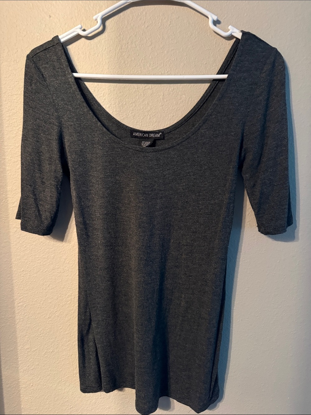 American Dream Charcoal Scoop Neck Short Sleeve Top